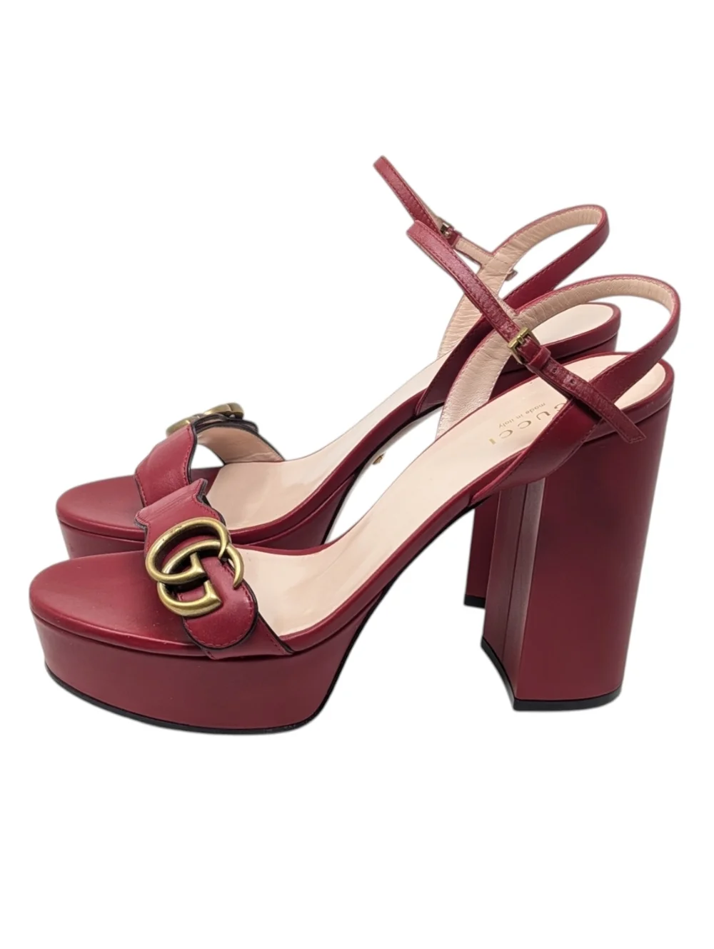 Gucci Marmont Red Platform Scalloped Dress Up Heeled Sandal Size EU 39